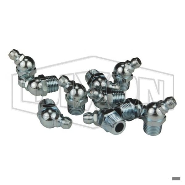 Dixon 45Deg Grease Whip Zerk Ball Check, 1/8-27 NPT Thread, 0.86 in OAL, Steel, Zinc Plated GWHZ045R - main